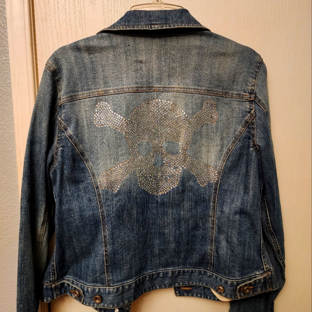 Jean Jacket with rhinestone skull and crossbones